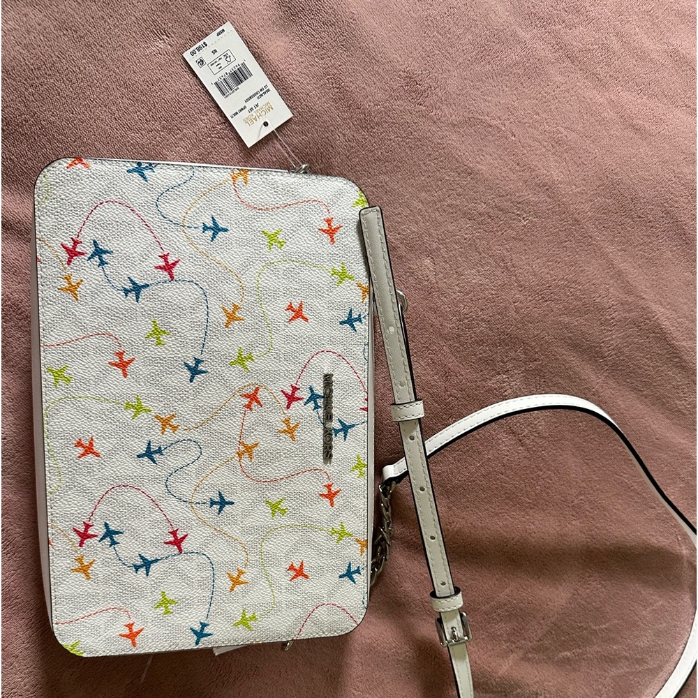 Michael Kors RARE Optic White W/Colorful Airplanes Crossbody